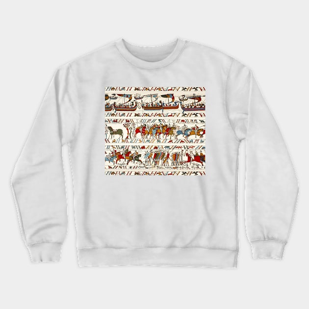 THE BAYEUX TAPESTRY ,BATTLE OF HASTINGS ,NORMAN KNIGHTS AND VIKING SHIPS Crewneck Sweatshirt by BulganLumini